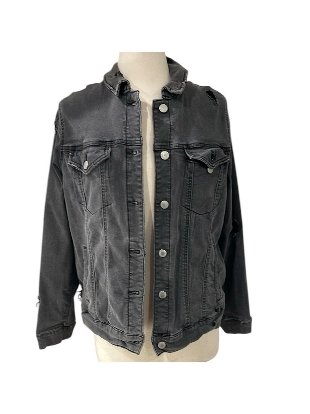 Nordstrom BP. Distressed Stretch Jean Jacket Vintage Wash Black SZ M
